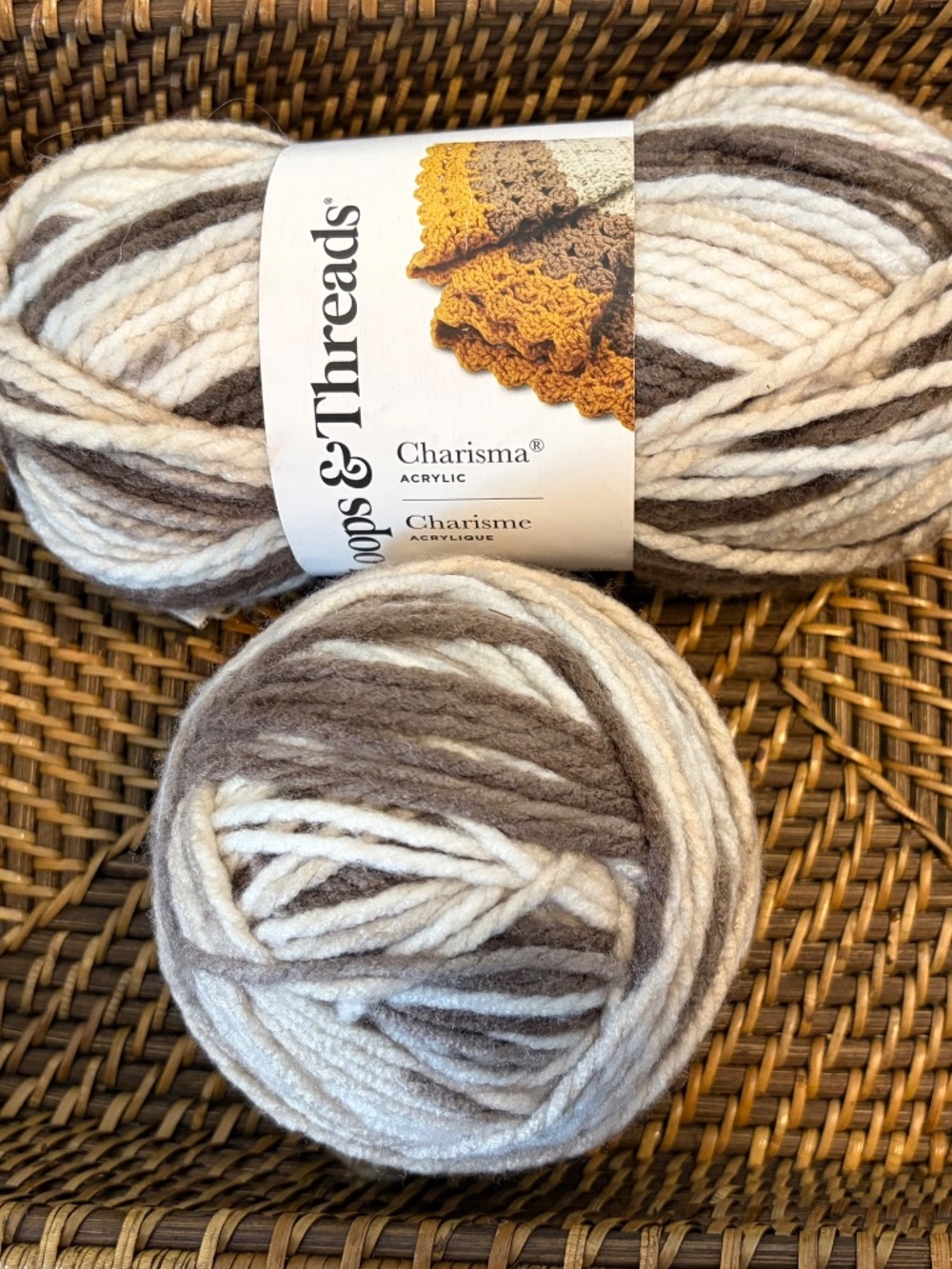 Loops & Threads Charisma Bulky Yarn - Cream and Brown 2 skeins
